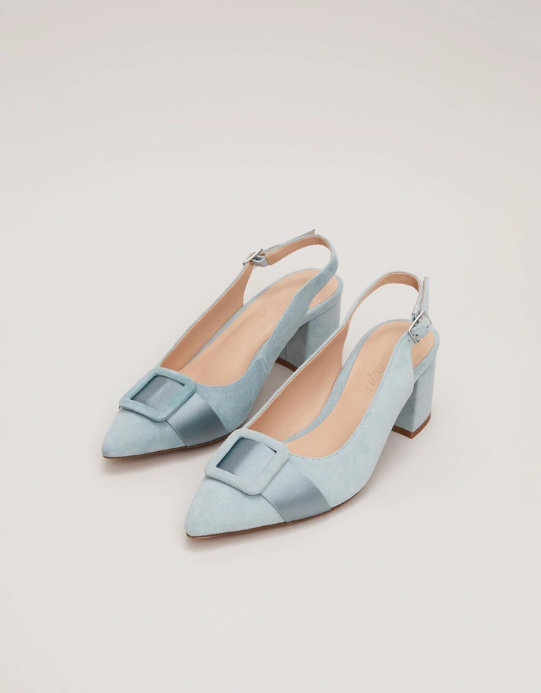 Suede Buckle Block Heel Shoe