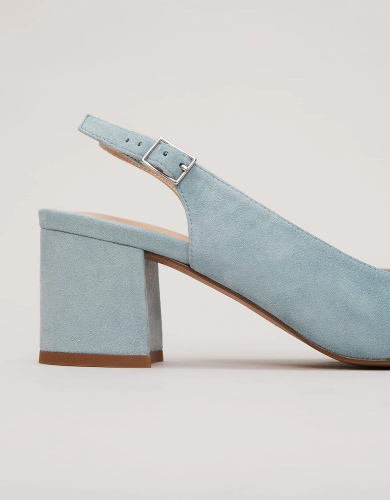 Suede Buckle Block Heel Shoe