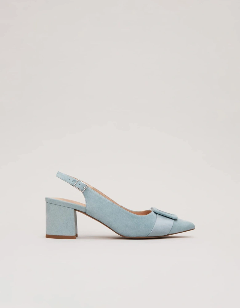 Suede Buckle Block Heel Shoe