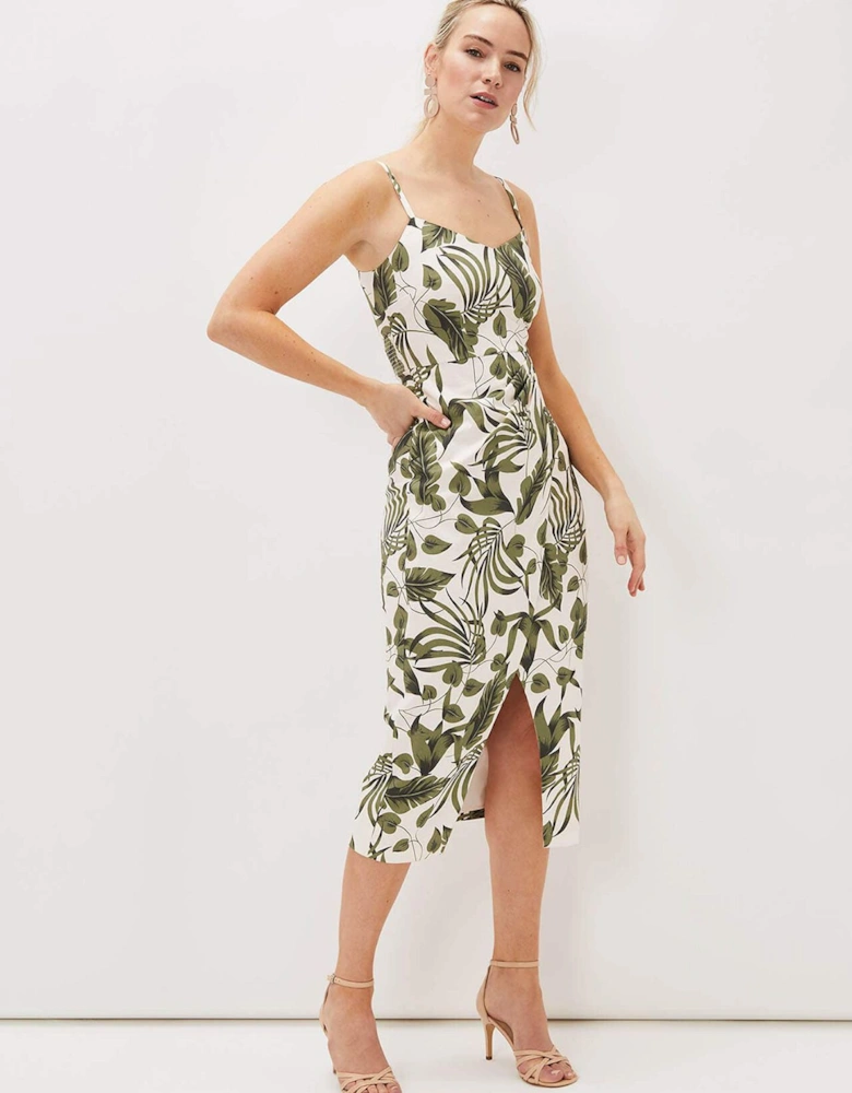 Yolanta Cotton Palm Print Midi Dress