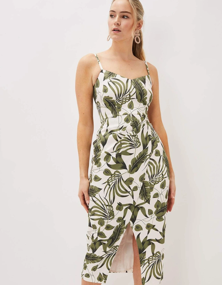 Yolanta Cotton Palm Print Midi Dress