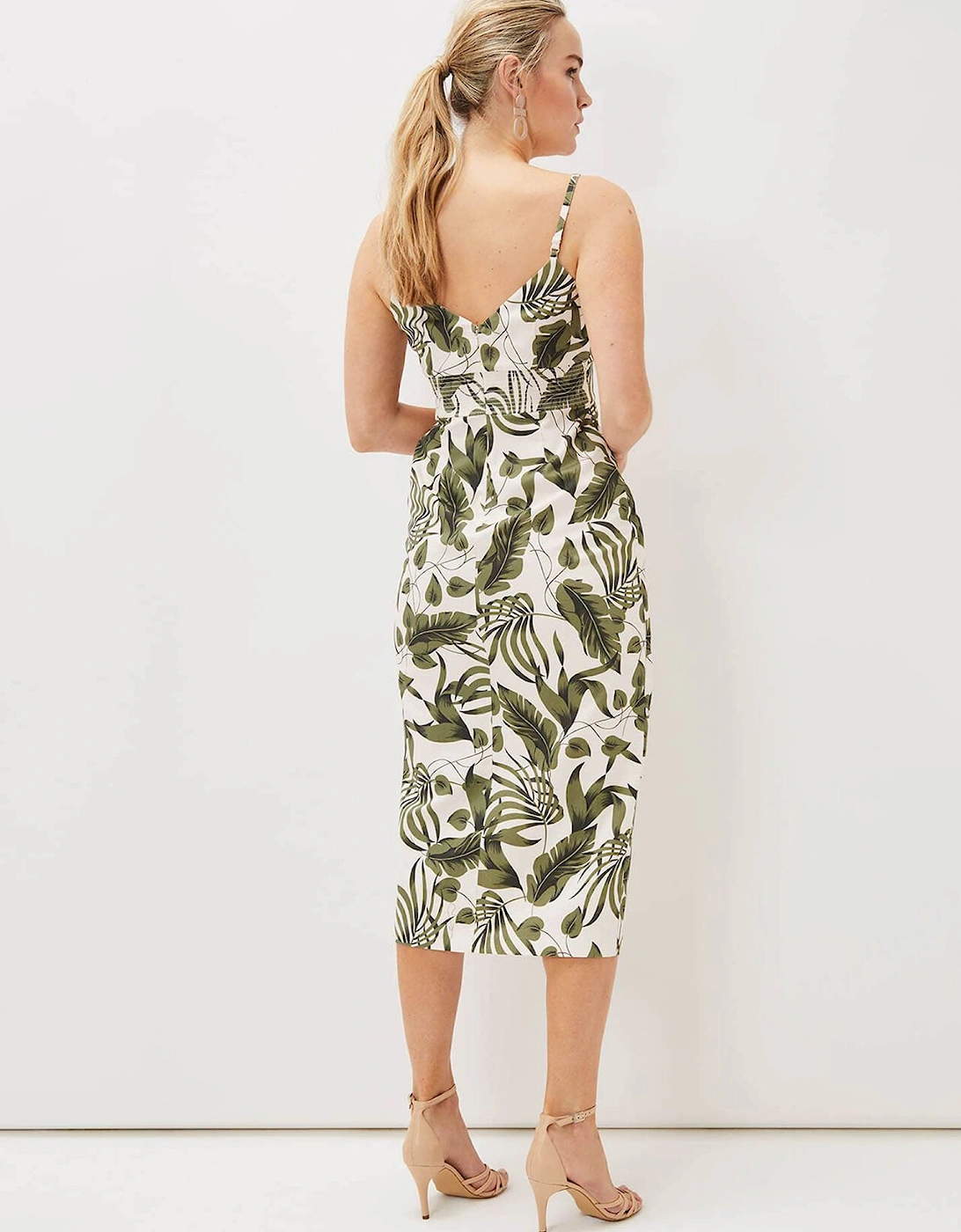 Yolanta Cotton Palm Print Midi Dress