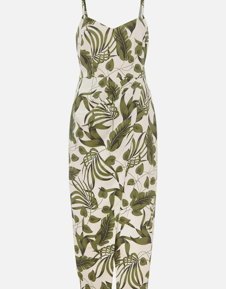 Yolanta Cotton Palm Print Midi Dress