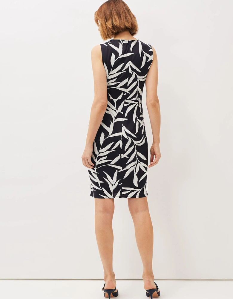 Amber Leaf Print Fitted Jersey Dress