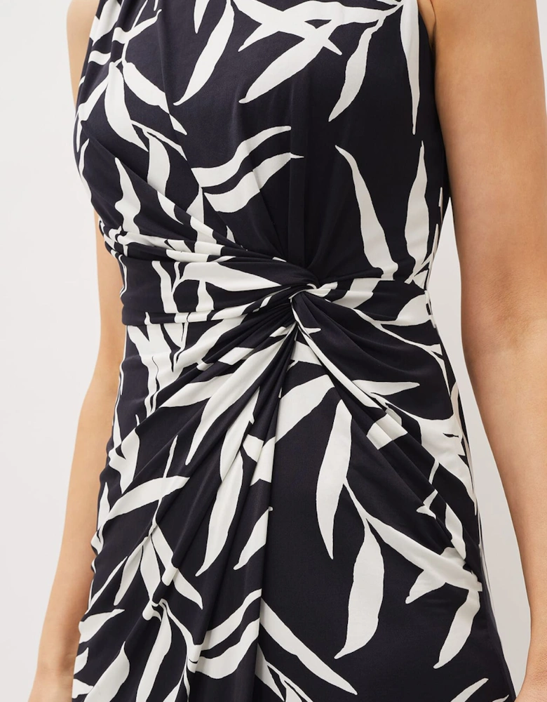 Amber Leaf Print Fitted Jersey Dress