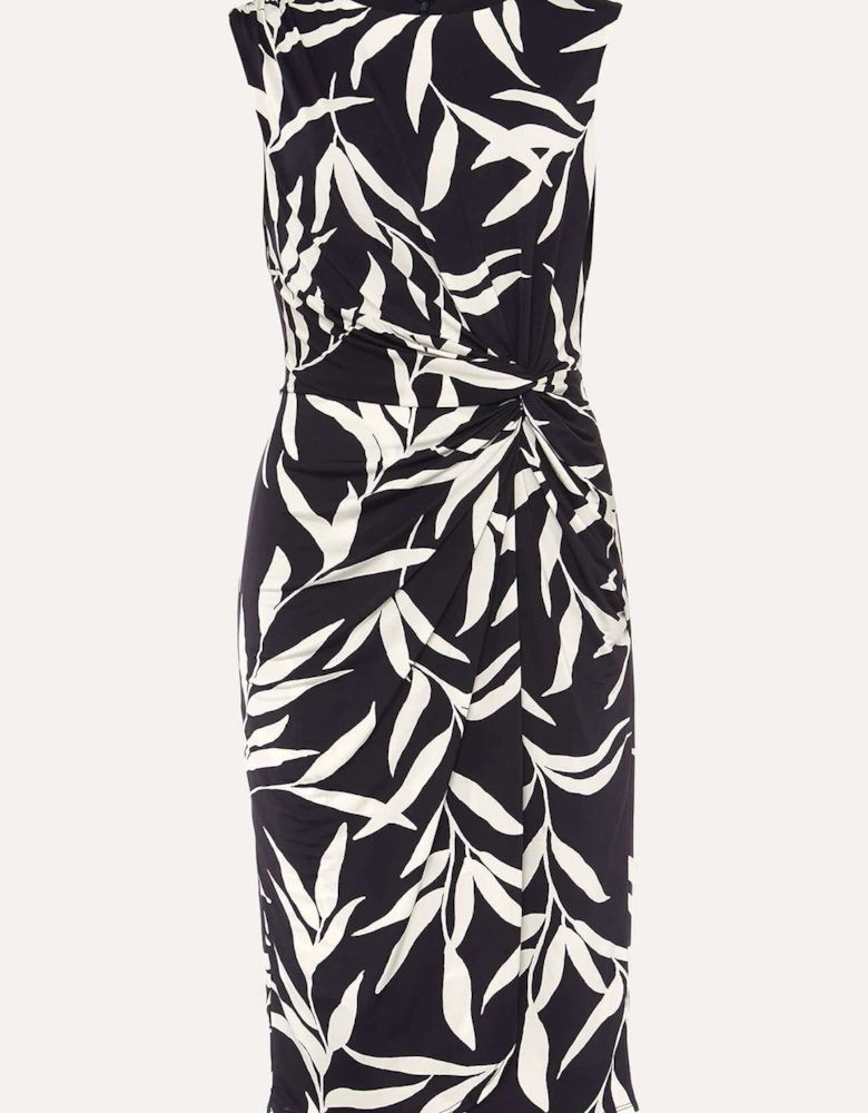 Amber Leaf Print Fitted Jersey Dress