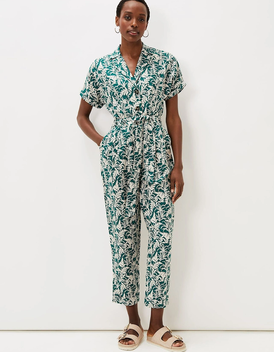 Lissa Linen Palm Print Wide Leg Jumpsuit