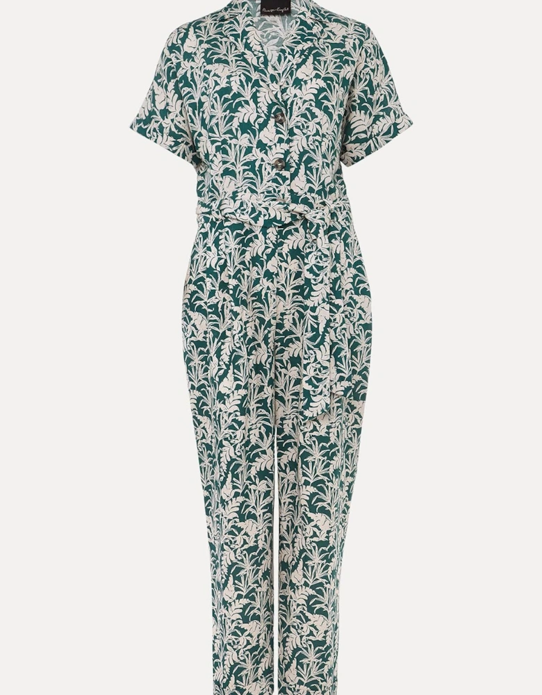 Lissa Linen Palm Print Wide Leg Jumpsuit