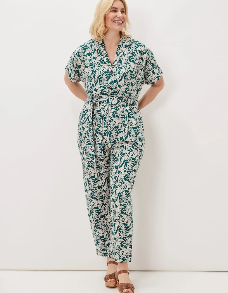 Lissa Linen Palm Print Wide Leg Jumpsuit