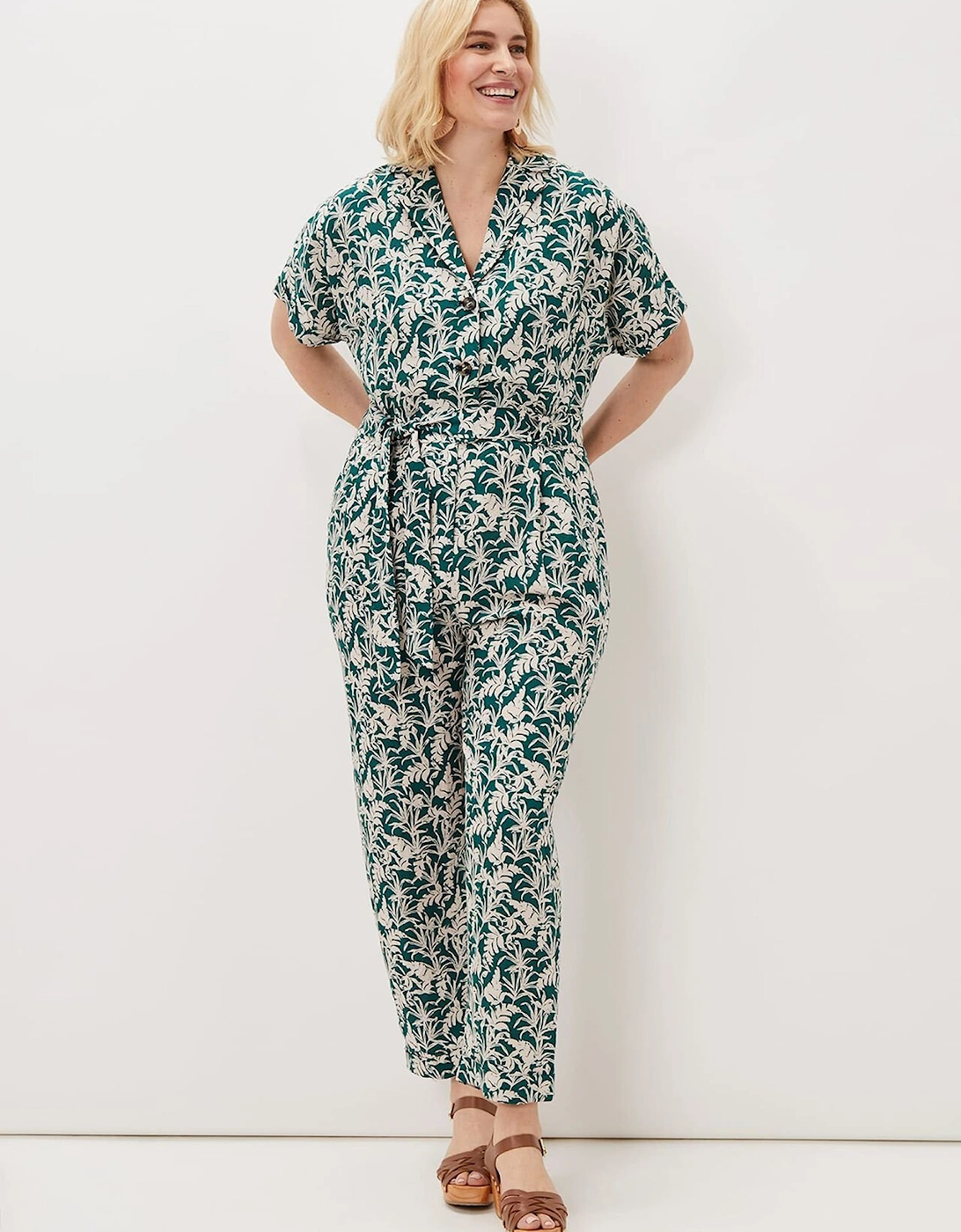 Lissa Linen Palm Print Wide Leg Jumpsuit, 7 of 6