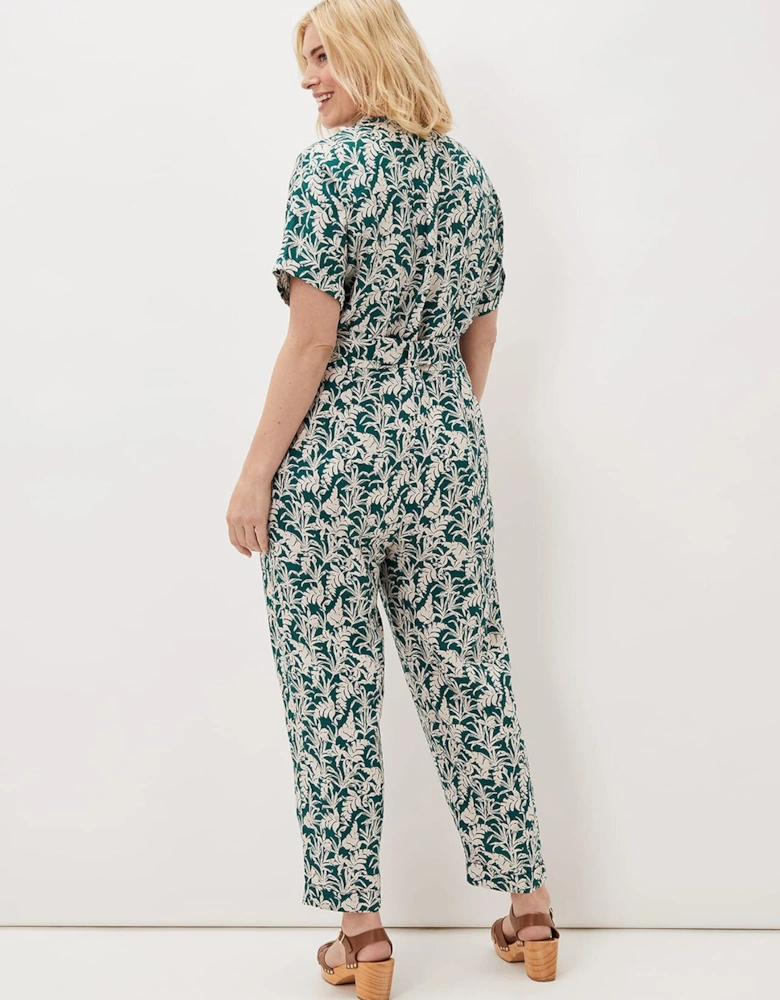 Lissa Linen Palm Print Wide Leg Jumpsuit