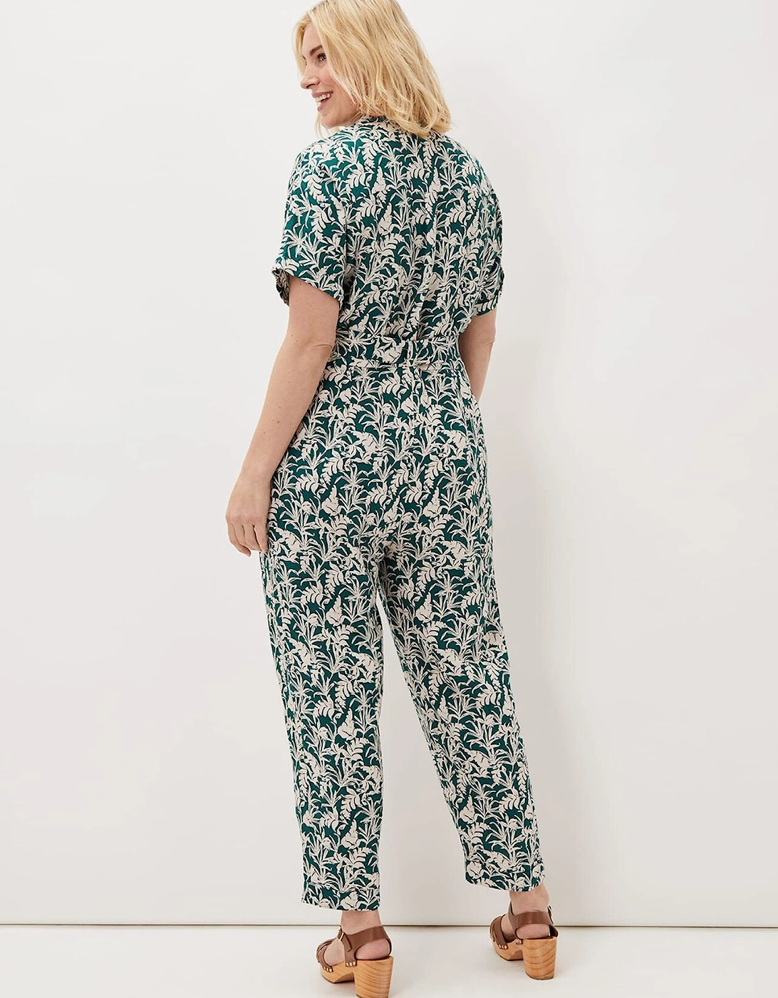 Lissa Linen Palm Print Wide Leg Jumpsuit