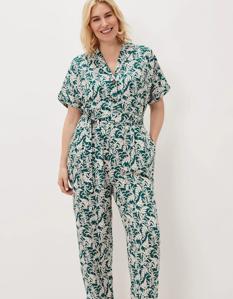 Lissa Linen Palm Print Wide Leg Jumpsuit