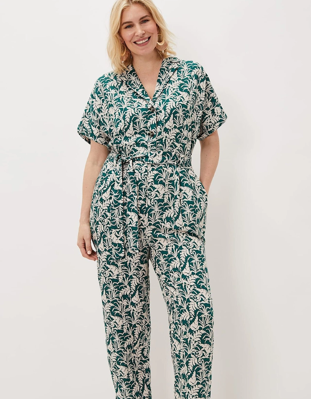 Lissa Linen Palm Print Wide Leg Jumpsuit