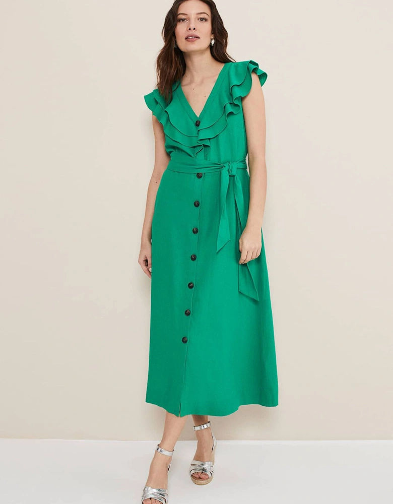 Jamilla Green Linen Midi Dress