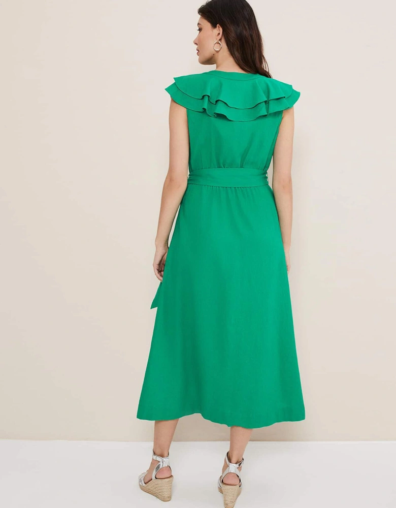 Jamilla Green Linen Midi Dress