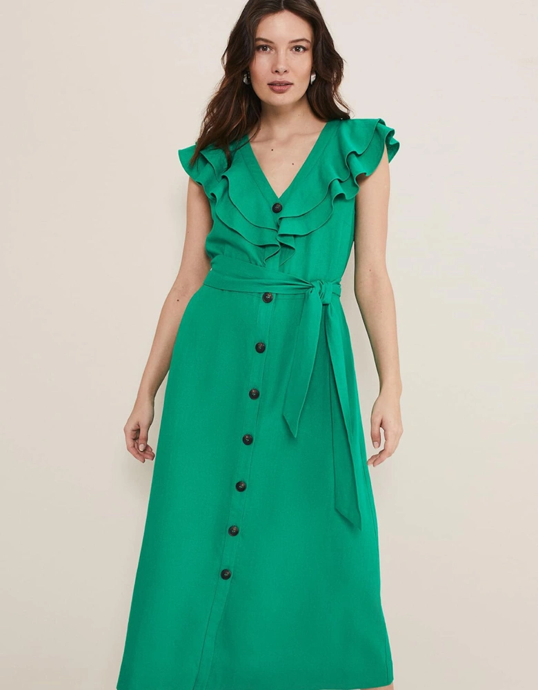 Jamilla Green Linen Midi Dress