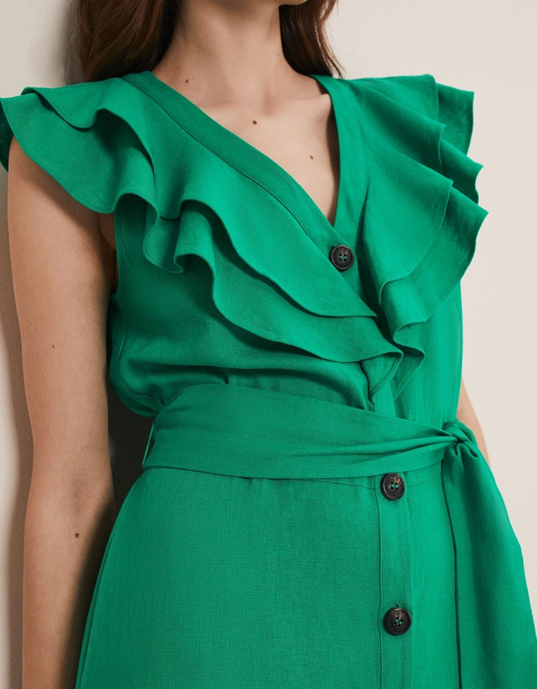 Jamilla Green Linen Midi Dress