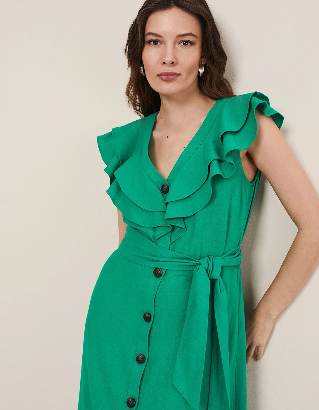 Jamilla Green Linen Midi Dress