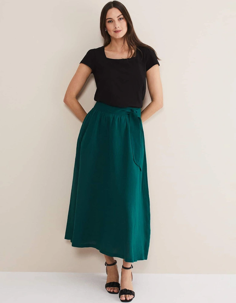 Amorette Linen Belted Maxi Skirt