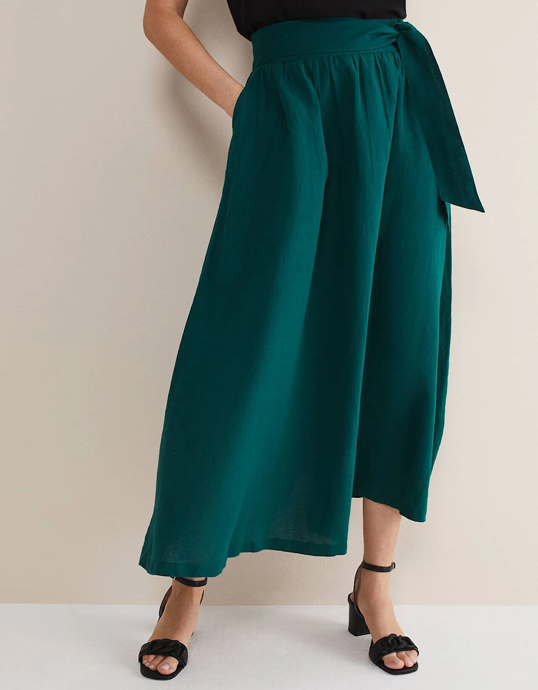 Amorette Linen Belted Maxi Skirt