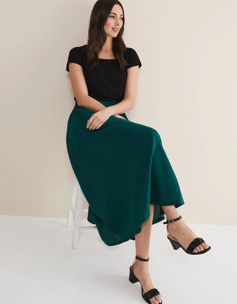 Amorette Linen Belted Maxi Skirt