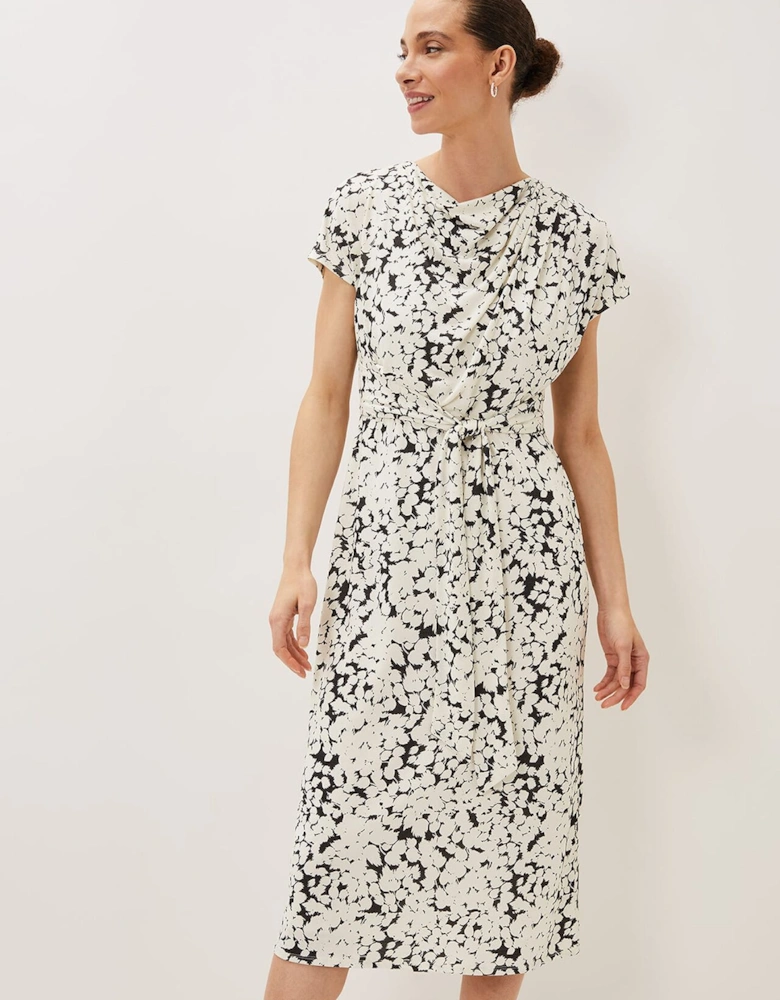 Jaelynn Ditsy Cowl Tie Waist Print Dress