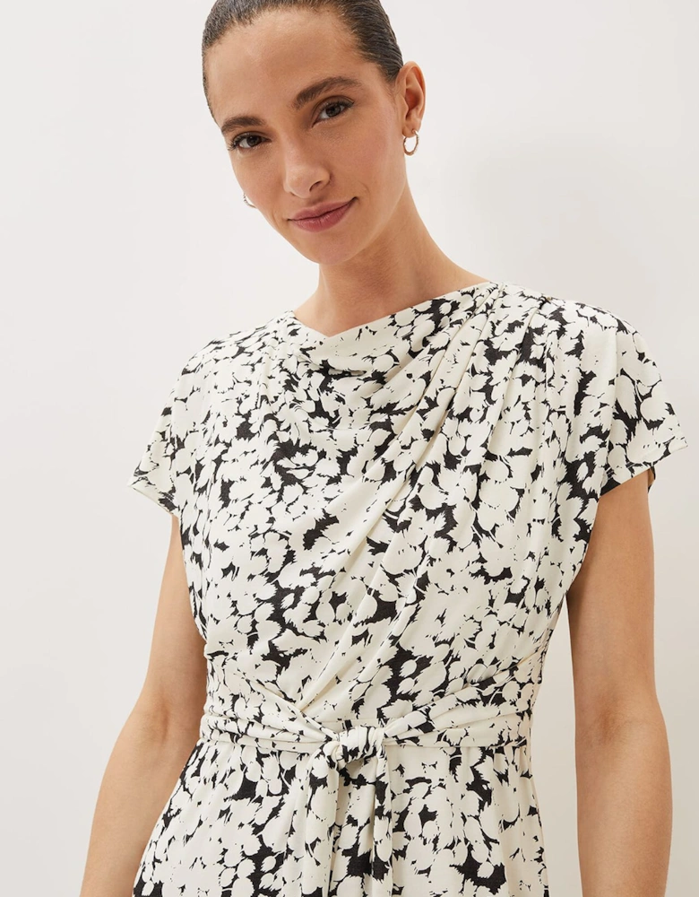 Jaelynn Ditsy Cowl Tie Waist Print Dress