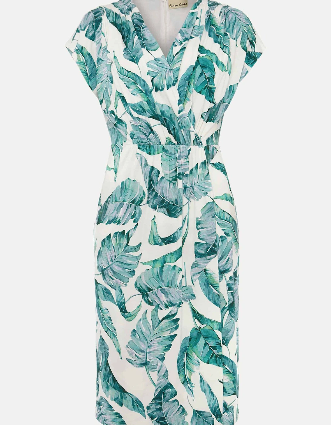 Palms Print Fitted Short Sleeved Jersey Dress