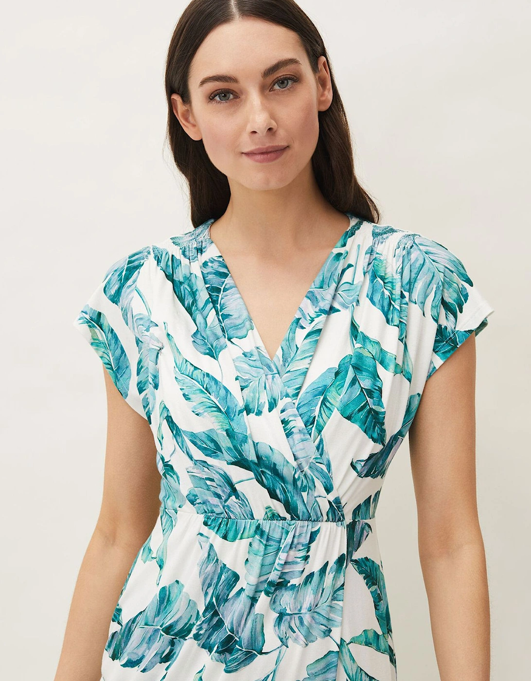 Palms Print Fitted Short Sleeved Jersey Dress