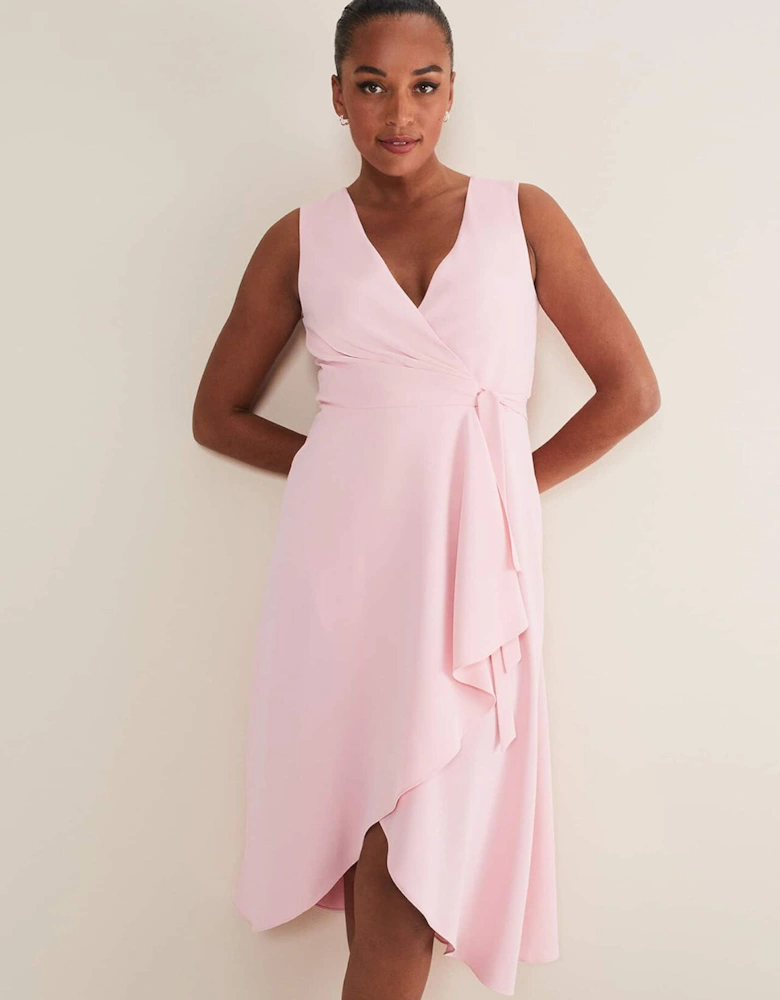 Julissa Sleeveless Ruffle Wrap Midi Dress