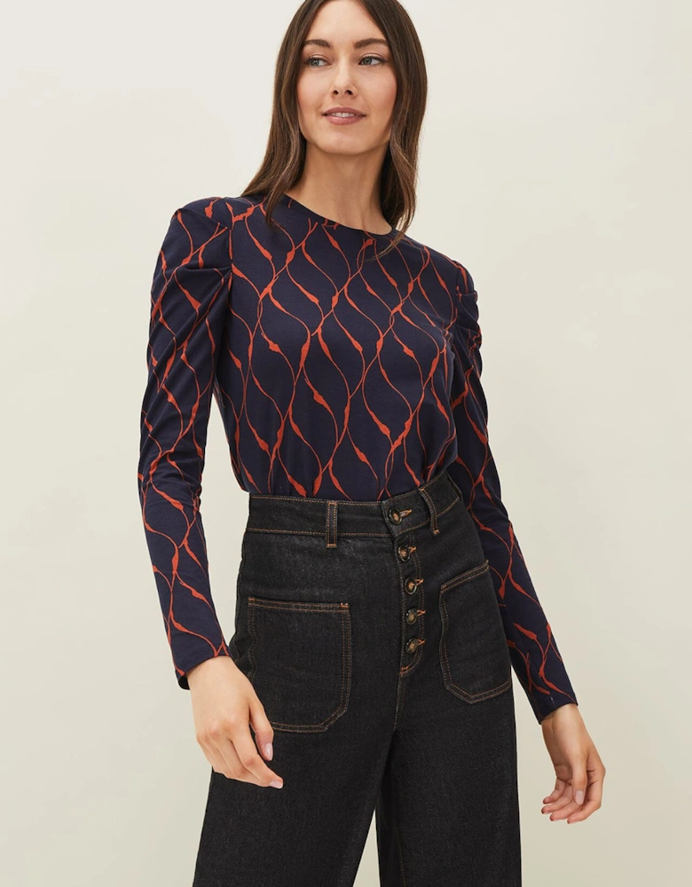 Ally Ruched Sleeve Print Top