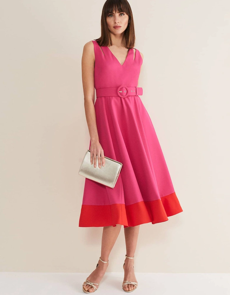 Raquel Belted Fit And Flare Dress