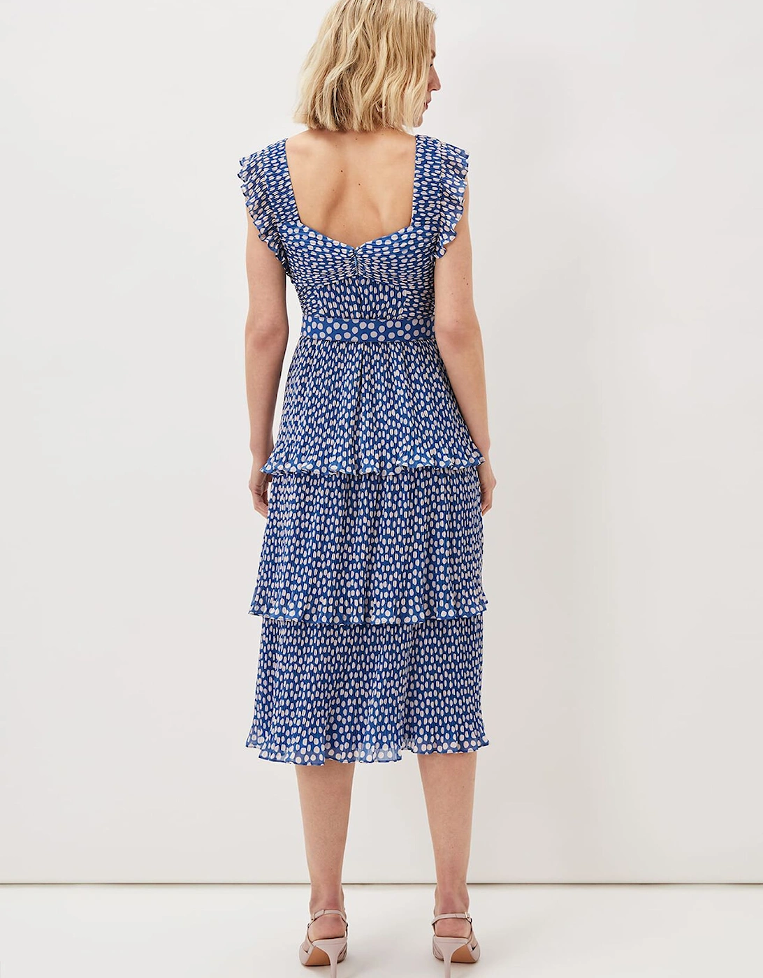 Lisha Spot Pleated Tiered Midi Dress