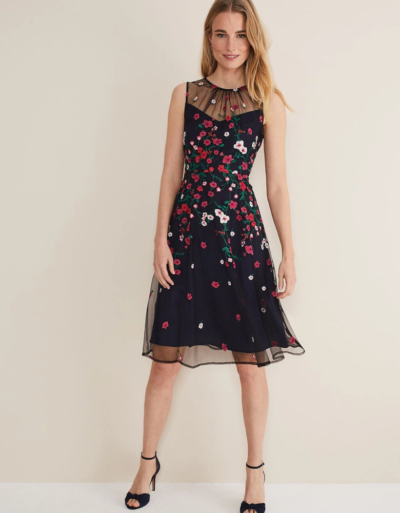 Sloane Mesh Ditsy Floral Dress