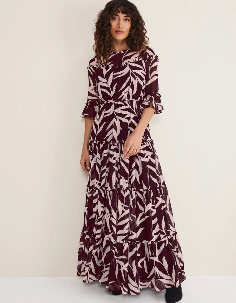 Amber Leaf Print Tiered Dress