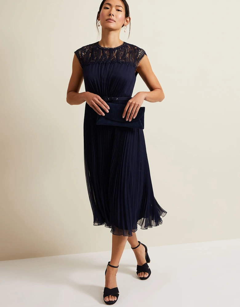 Makaela Pleat Embroidered Dress