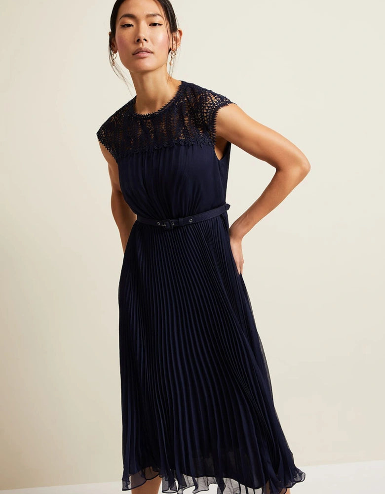 Makaela Pleat Embroidered Dress