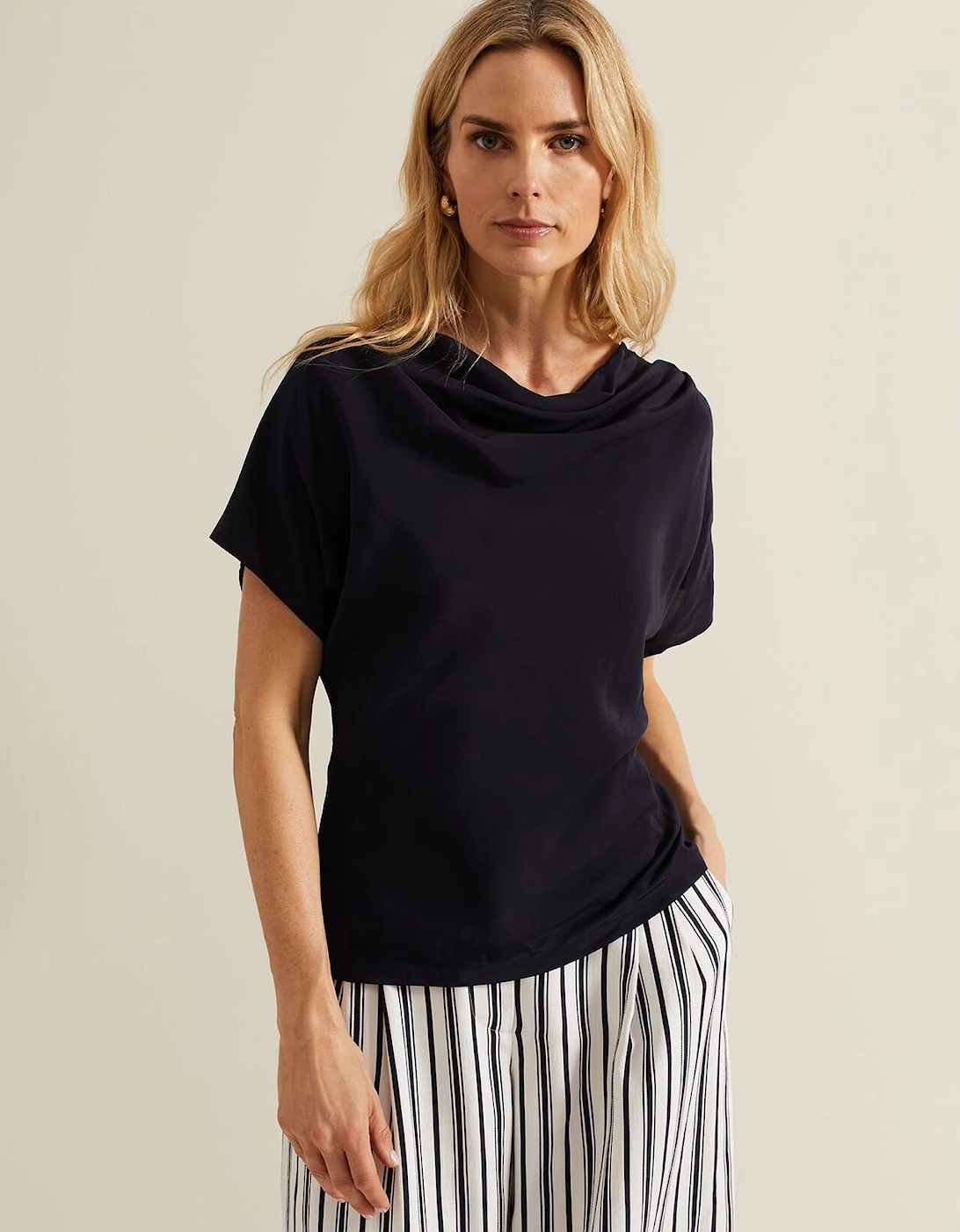 Cheryl Cowl Neck Woven Front Top