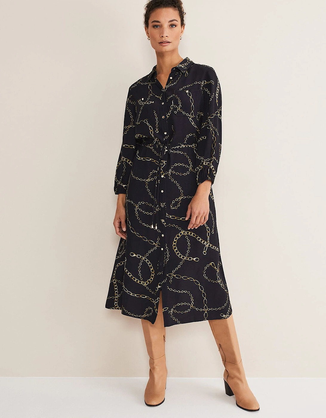 Tana Chain Print Shirt Midi Dress, 9 of 8