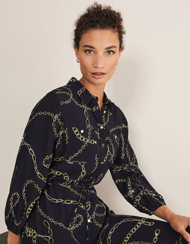 Tana Chain Print Shirt Midi Dress