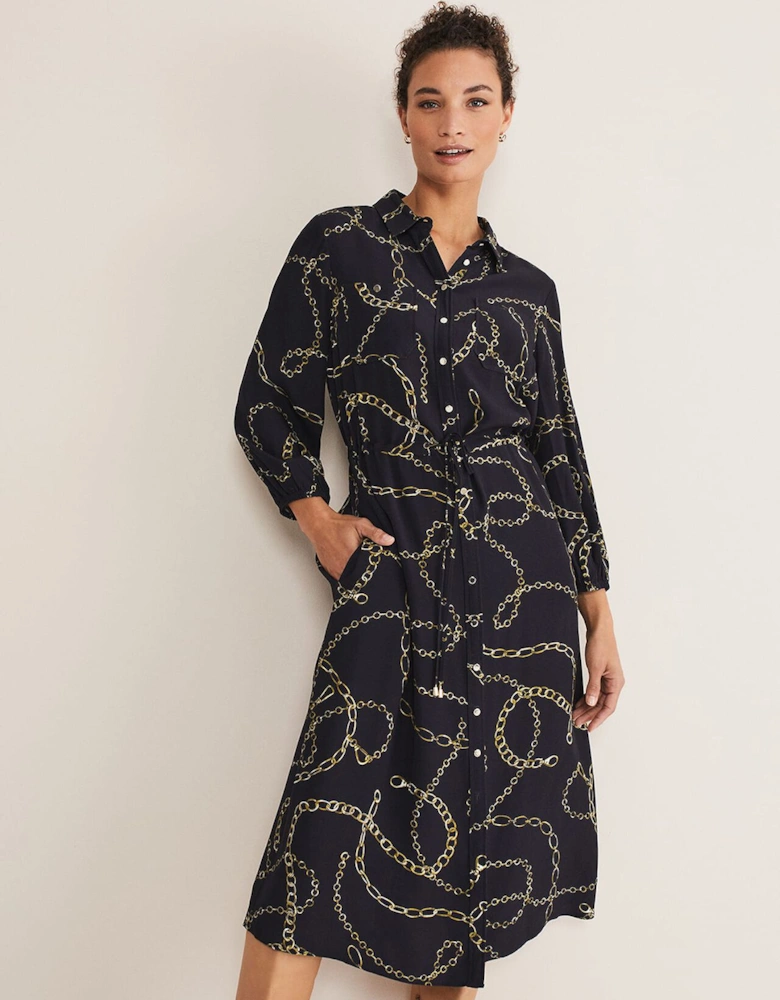 Tana Chain Print Shirt Midi Dress