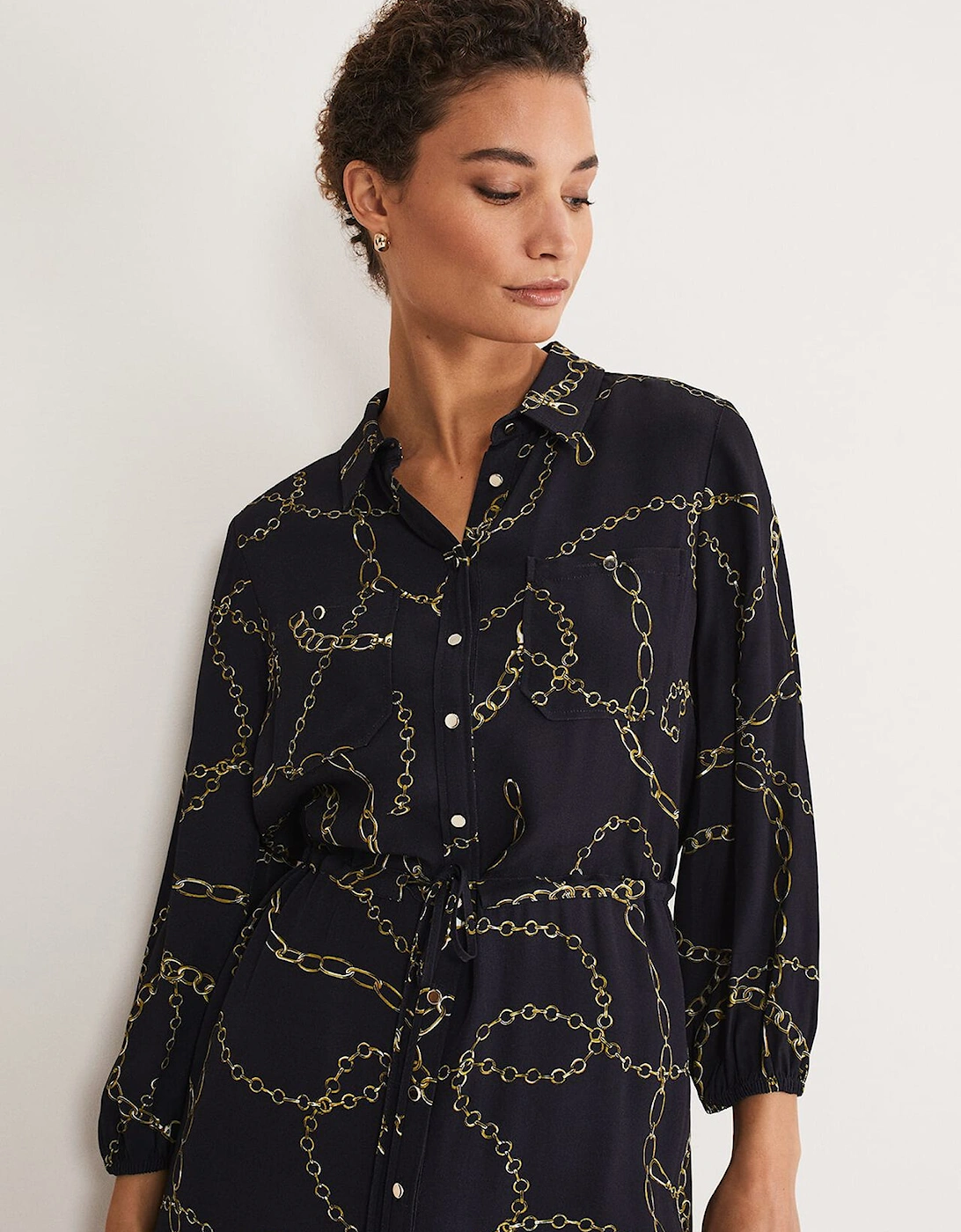 Tana Chain Print Shirt Midi Dress