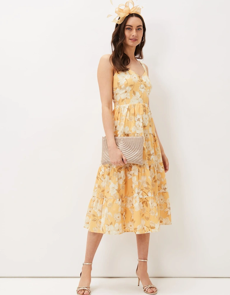 Elaina Cotton Floral Tiered Midi Dress