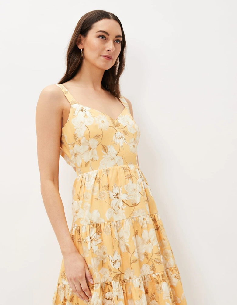 Elaina Cotton Floral Tiered Midi Dress