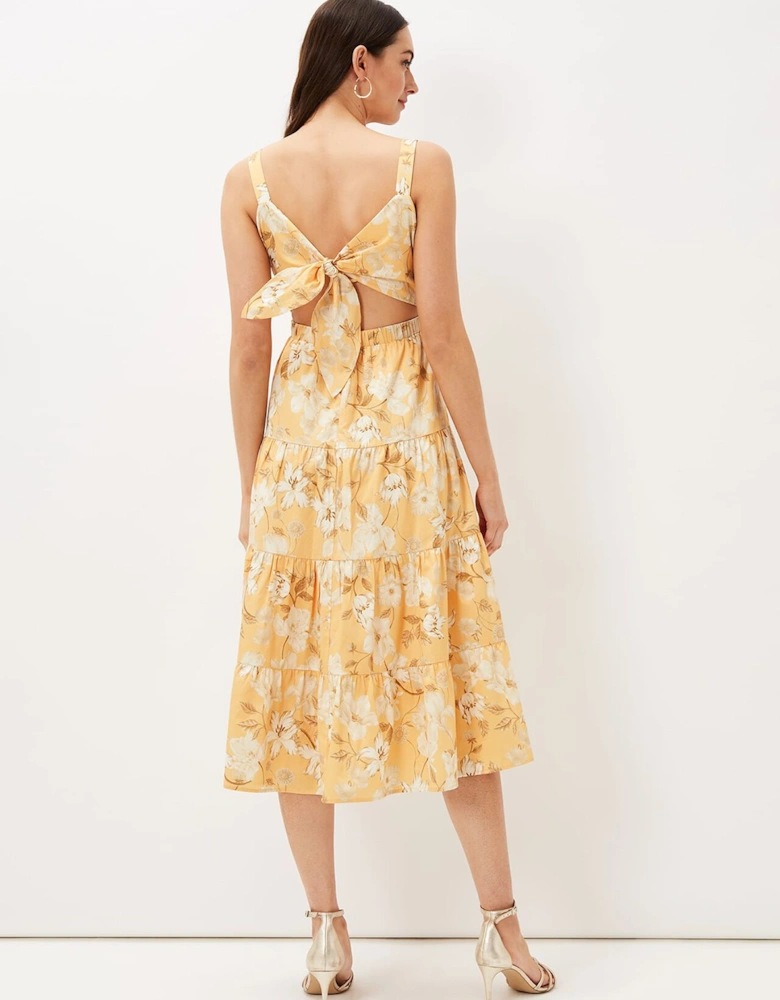 Elaina Cotton Floral Tiered Midi Dress