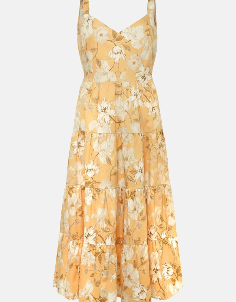 Elaina Cotton Floral Tiered Midi Dress