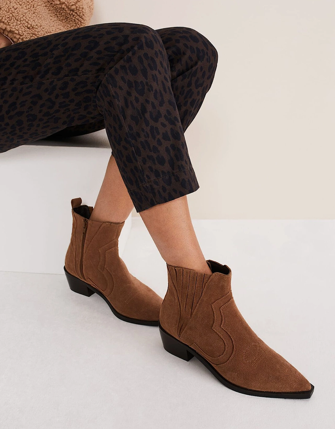 Stitch Detail Suede Ankle Boot