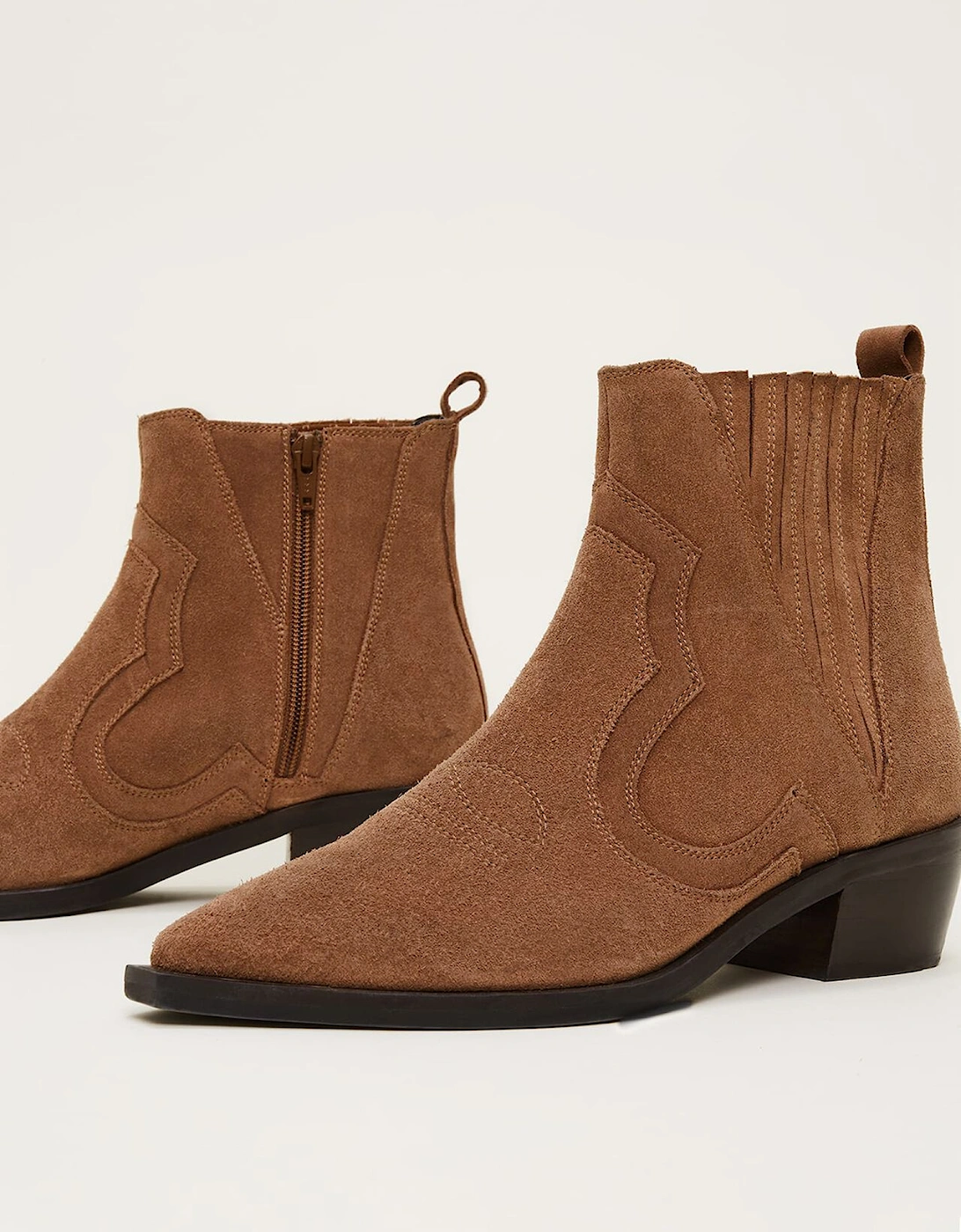 Stitch Detail Suede Ankle Boot