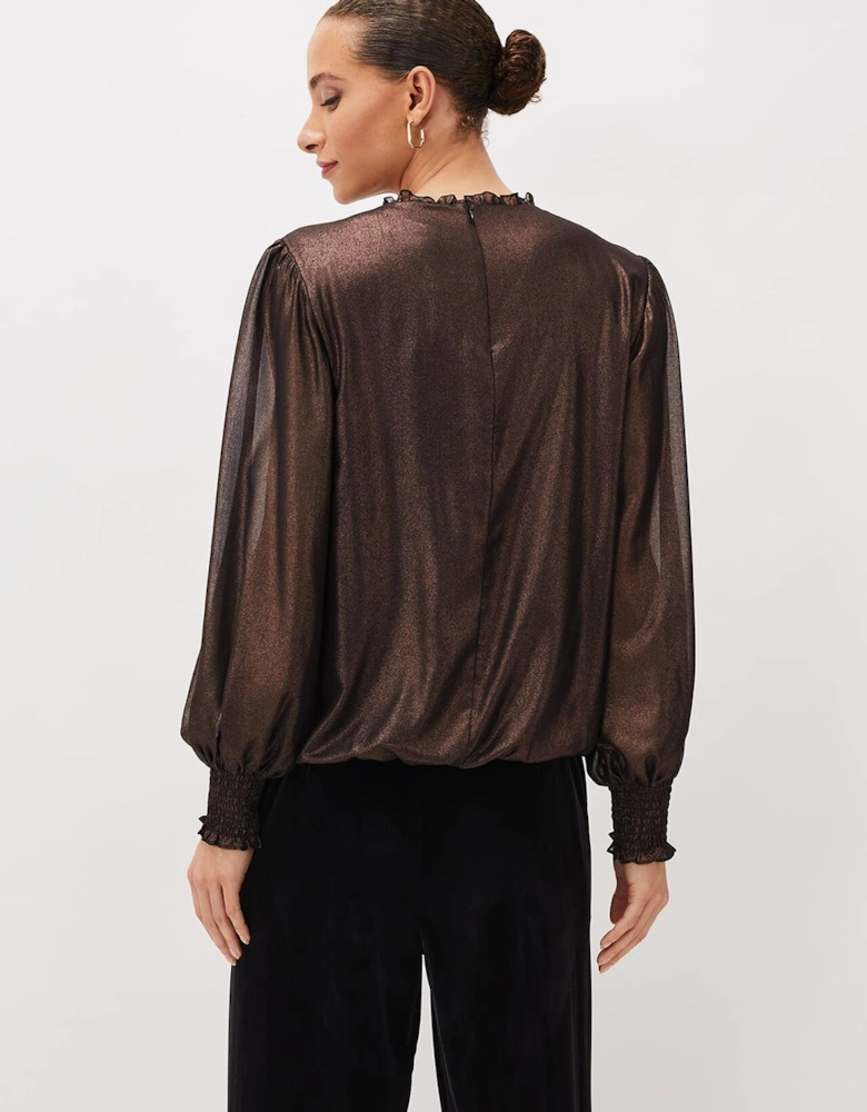 Zavia Metallic Foil Balloon Sleeve Blouse